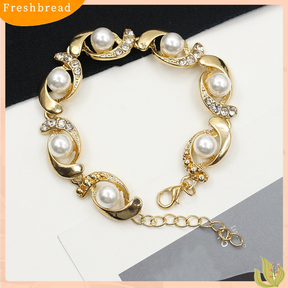 Terlaris Women Faux Pearl Rhinestone Inlaid Charm Bracelet Bangle Adjustable Jewelry Gift