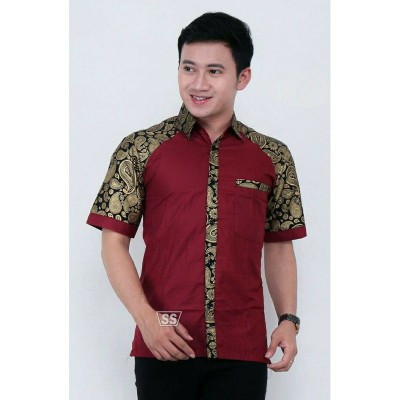 Kemeja Batik Kombinasi Pria Lengan Pendek & Panjang Terlaris & Termurah ,size M, L, Xl ( Original )
