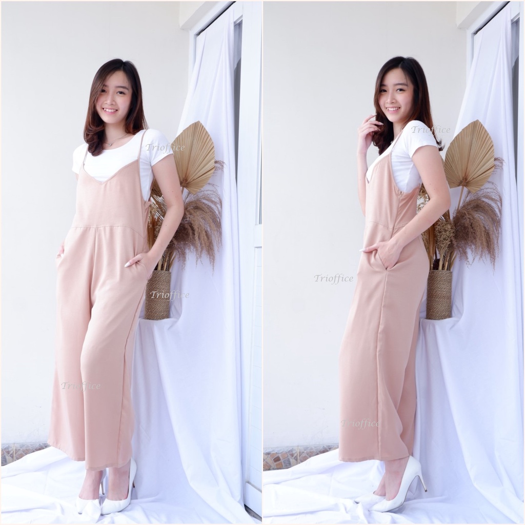 Jumpsuit Wanita Polos Kamisol Sleeveless V Neck