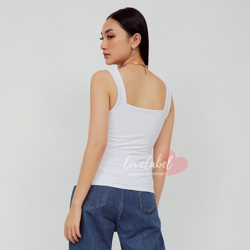 Cessa Tanktop Square Kotak Wanita Jersey Tebal Atasan Kamisol-Putih XL