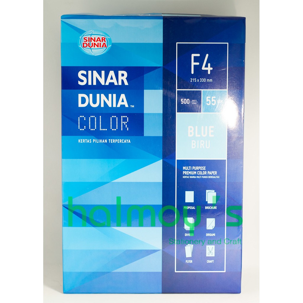 

KERTAS HVS F4 WARNA / COLOR SINAR DUNIA 55 GR BIRU / BLUE ( 1 RIM )