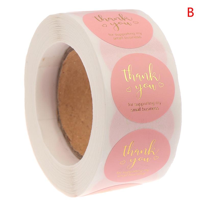 # Kaos T-Shirt Wanita Lengan Pendek Motif Print #500pcs Stiker Bundar Tulisan Thank You Warna Pink Untuk Segel