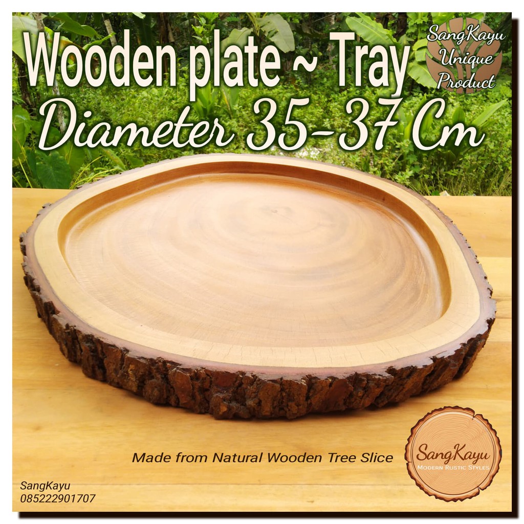 Wooden Tray ~ plate 35-37 cm Piring saji kayu ~ nampan saji kayu alami