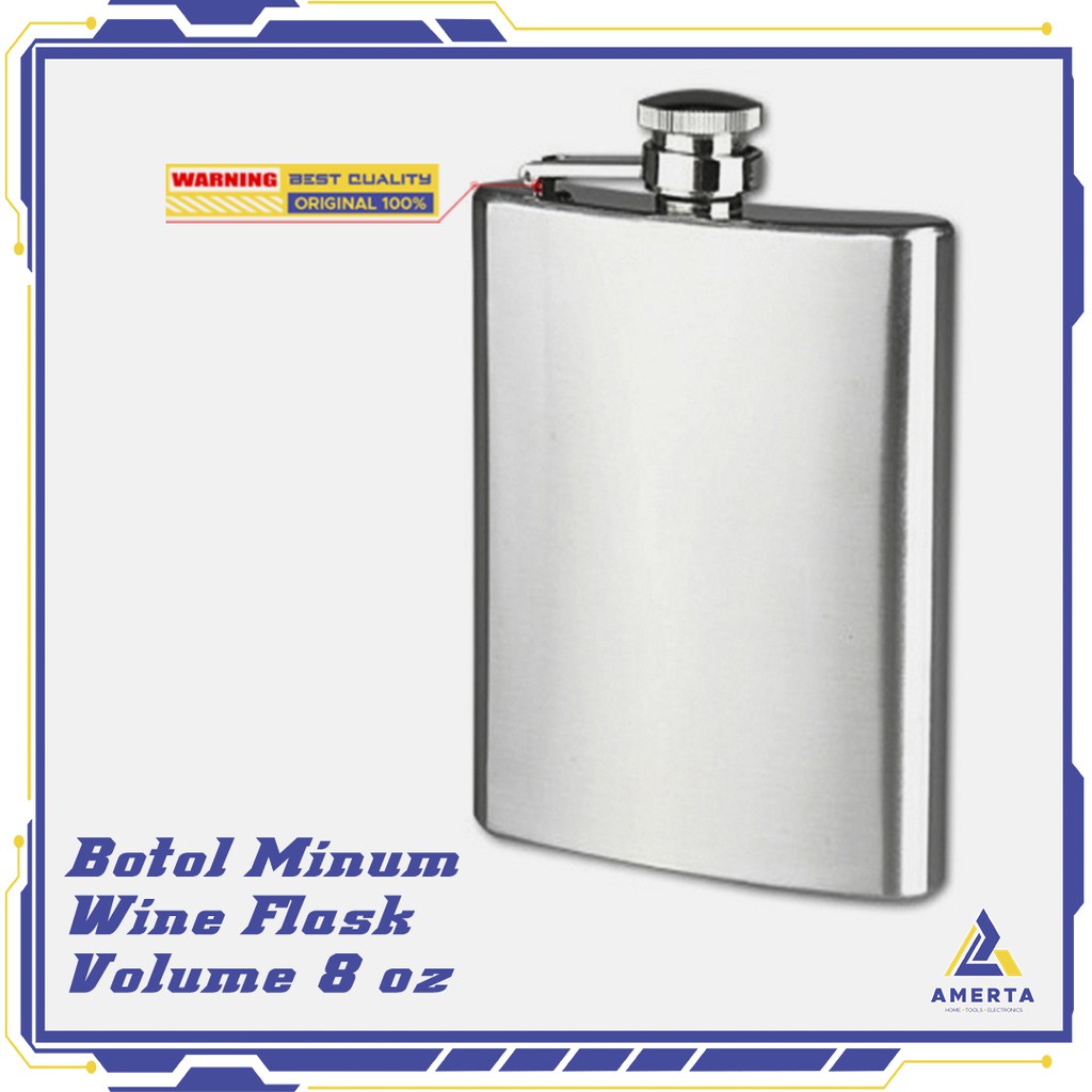 Botol Minum Wine Flask Bentuk Kotak 8oz OneTwoCups Silver