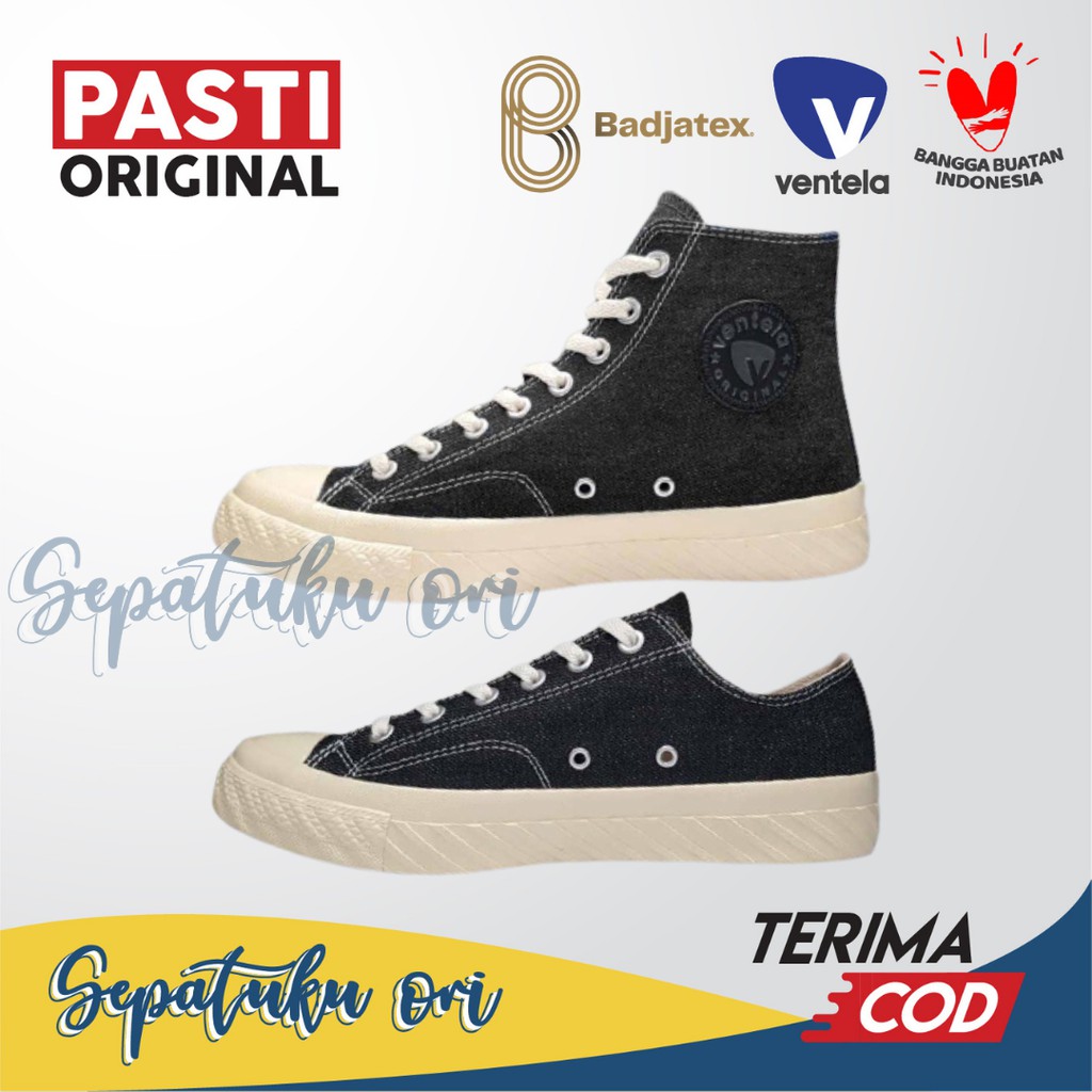 VENTELA x BADJATEX BTS 80 High Low Denim Black Denim Original | Sepatu Sneakers Pria Wanita Ventella