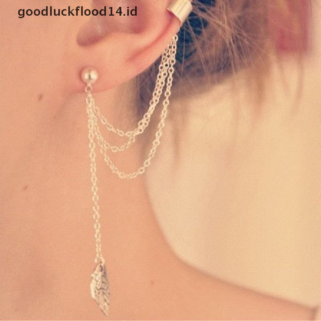 [OOID] Women Girl Stylish Punk Rock Leaf Chain Tassel Dangle Ear Cuff Wrap Earring ID