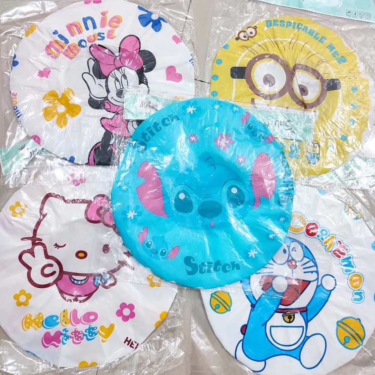 Shower Cap Karakter Kartun - Topi Mandi Plastik Penutup Kepala Rambut Saat Keramas Lucu