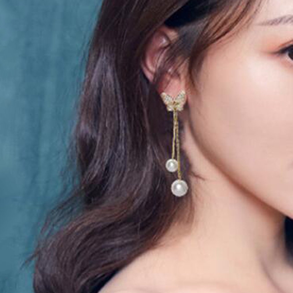 Hu Hu Hu Hu Hu Alat Bantu Pasang Kacamata♡ 1 Pasang Anting Tusuk Gantung Wanita Desain Kupu-Kupu Hias Mutiara Imitasi Untuk Banquet