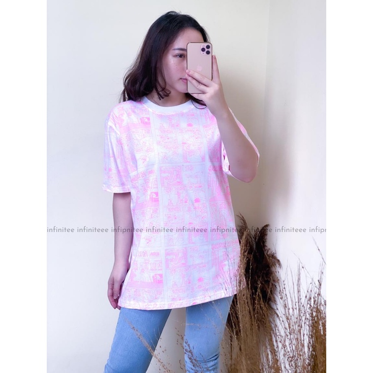 Kaos Oversize Lengan Pendek Kaos Wanita Jumbo Motif Koran Komik