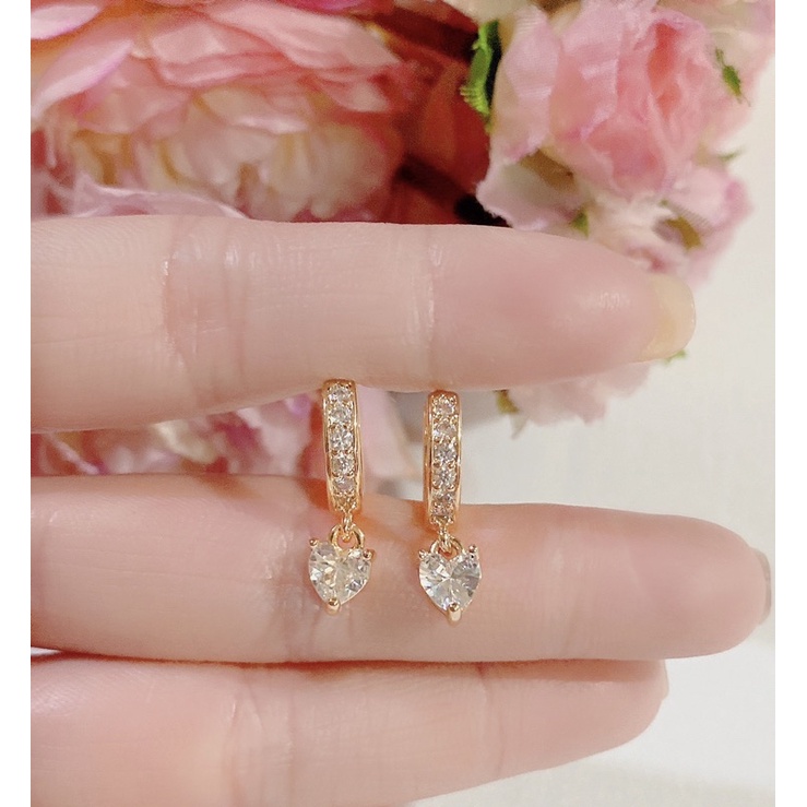 Anting Dewasa Titanium Silver Korea Baris Kristal Juntai Love