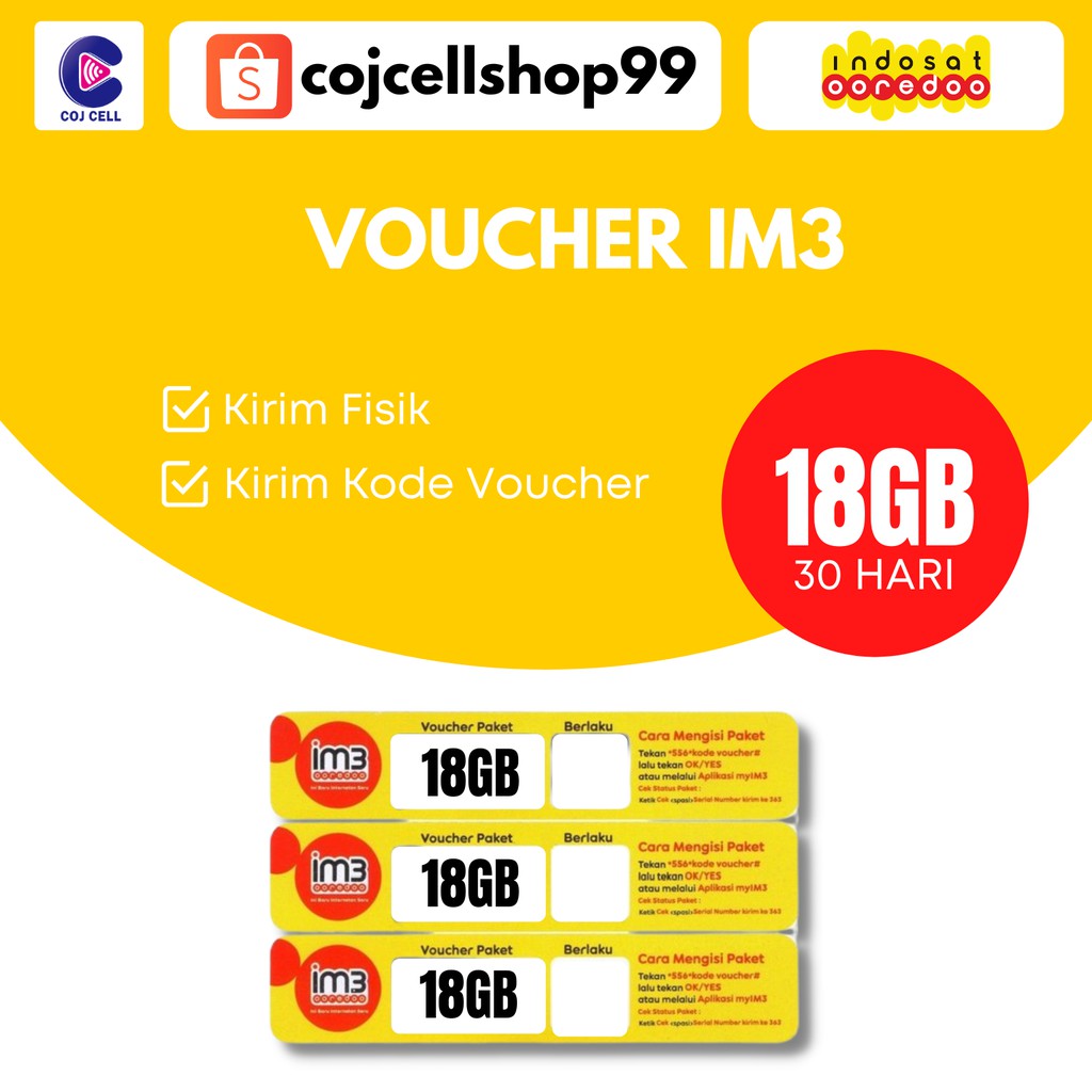 Voucher IM3 Freedom 18GB Kirim Fisik / Kirim Kode Voucher ...