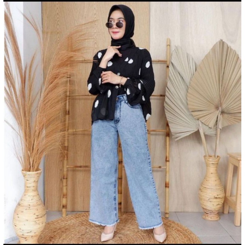 #TERMURAH#JEANS KULOT WANITA  SNOW BLACK&SNOW BLUE-1