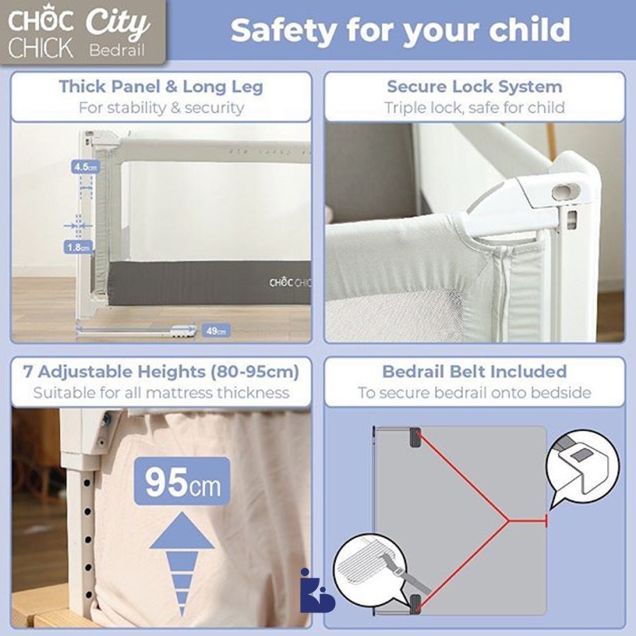 Choc Chick 200cm 180cm 160cm CITY Strong &amp; Tall Bedrail Pagar Pengaman Ranjang Kasur