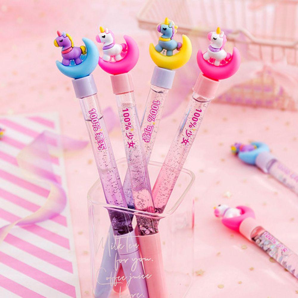 Lanfy Moon Unicorn Gel Pen Kreatif Perlengkapan Kantor Pena Menulis Tanda Tangan Pen Perlengkapan Menulis Alat Tulis 0.5mm Sequin Hias