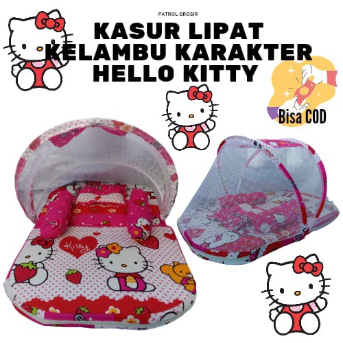 KASUR LIPAT KELAMBU KARAKTER HELLO KITTY SET BANTAL GULING TERMURAH