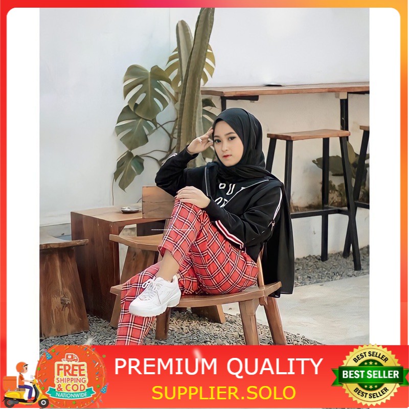 PROMO !! CELANA TARTAN BOXY PANTS CELANA MOTIF  SQUARE PANT CELANA KOTAK PAKAIAN WANITA  CASEY PANT