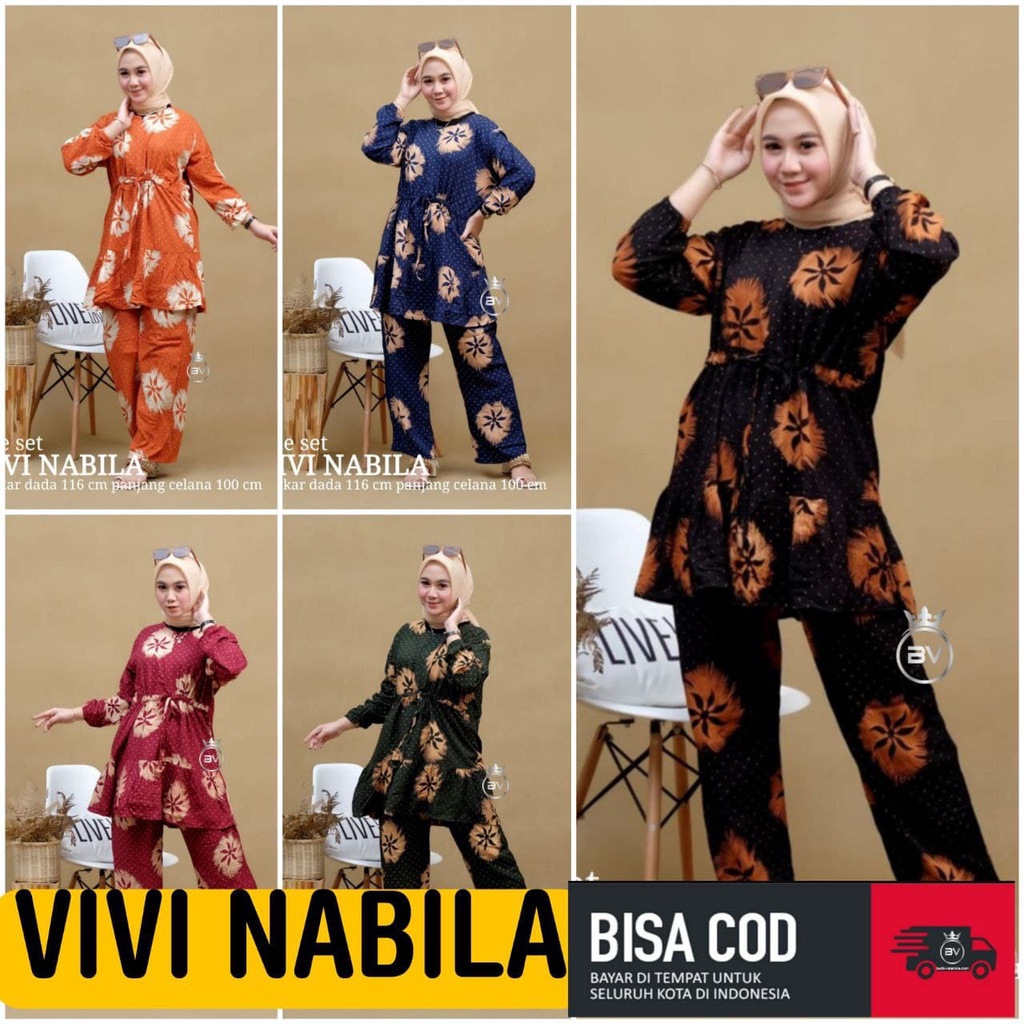 ONE SET VIVI NABILA 2 IN1 ( ATASAN + CELANA ) / SETELAN RAYON / SET RAYON