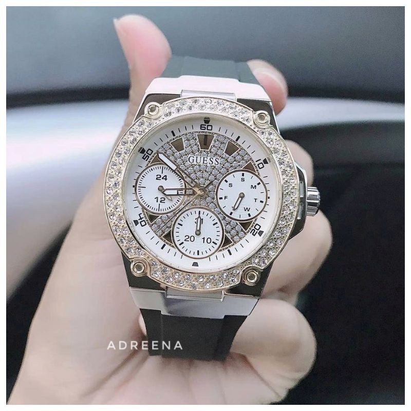 jam tangan wanita guess W1291L1 strap rubber / karet black original