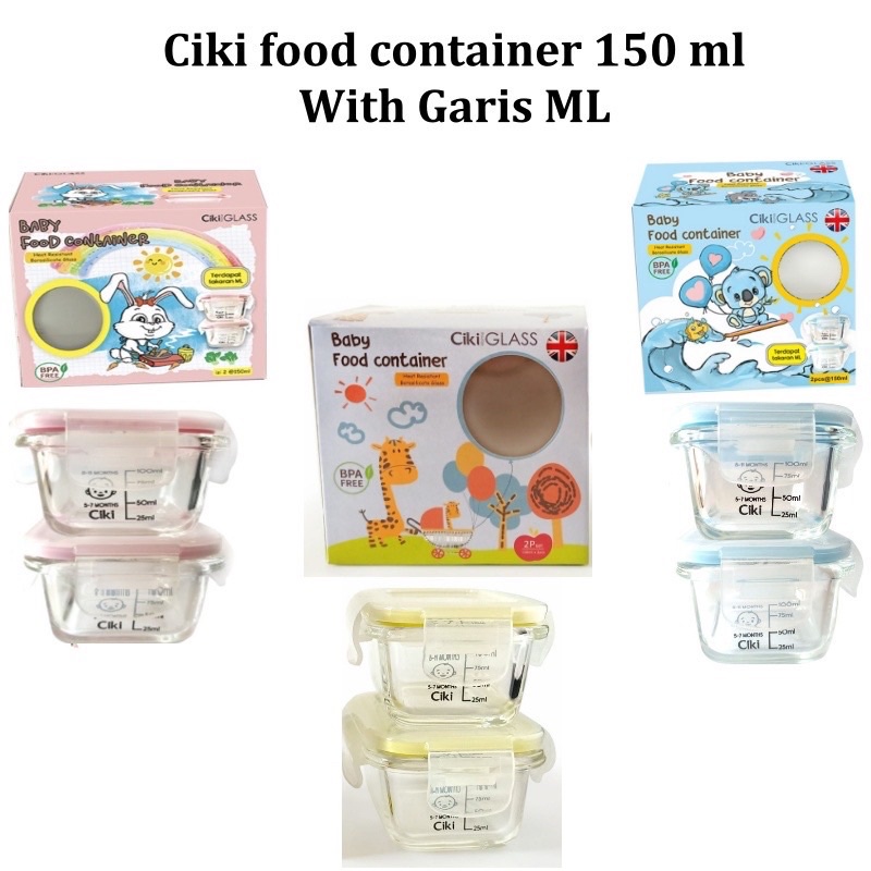 CIKI BABYFOOD CONTAINER GLASS 150ML ISI 2 PCS TEMPAT PENYIMPANAN MPASI KOTAK MAKAN BAYI