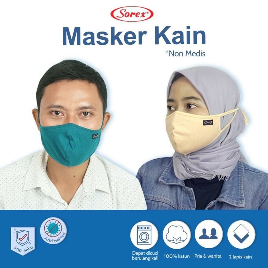 masker kain non medis sorex r12 r33 100% katun masker keluarga