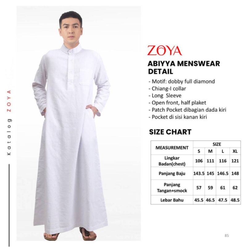 Zoya Abiyya Menswear Jubah Gamis putih Pria Dewasa lengan panjang Populer