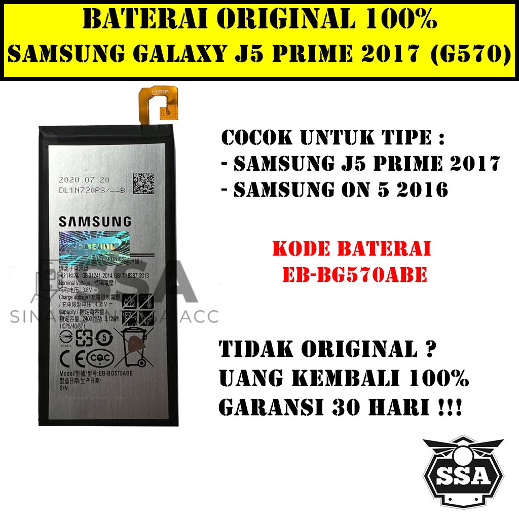 Baterai Original 100% Samsung Galaxy J5 Prime 2017 ON5 2016 ON 5 HP Ori Battery Batrai Batre Batu Batere GARANSI