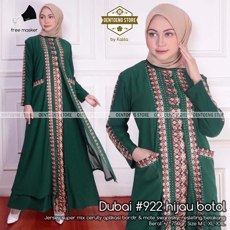 [KOLEKSI KEKINIAN] DUBAI #922 HIJAU BOTOL BY OENTOENG STORE - ABAYA PAYET  - GAMIS PESTA TERBARU