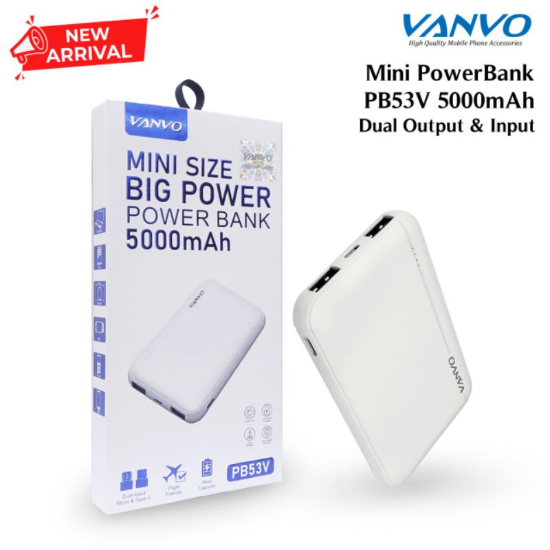 Powerbank Vanvo 5000 Mah Original Led 2 Usb