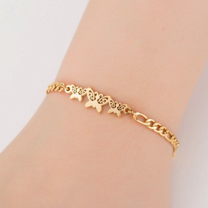 Gelang Titanium Stainless Anti Karat Rantai Wanita Liontin Kupu Bintang Smile Infinity Wanita Korea Dalika