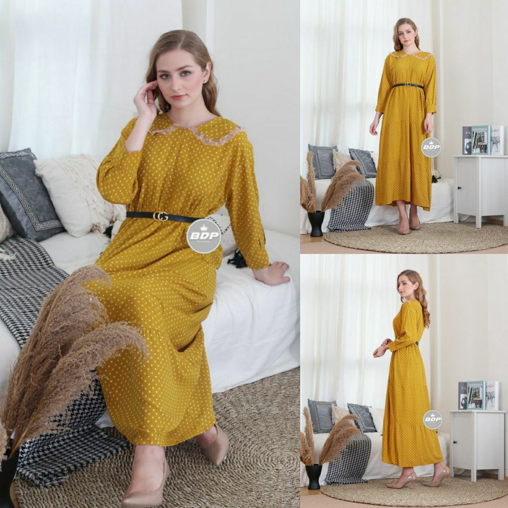 Dianputri - Daster Arab Zeema | Rayon Super Grade A | Resleting Depan Busui | Renda Milo Ori-Clara Kuning