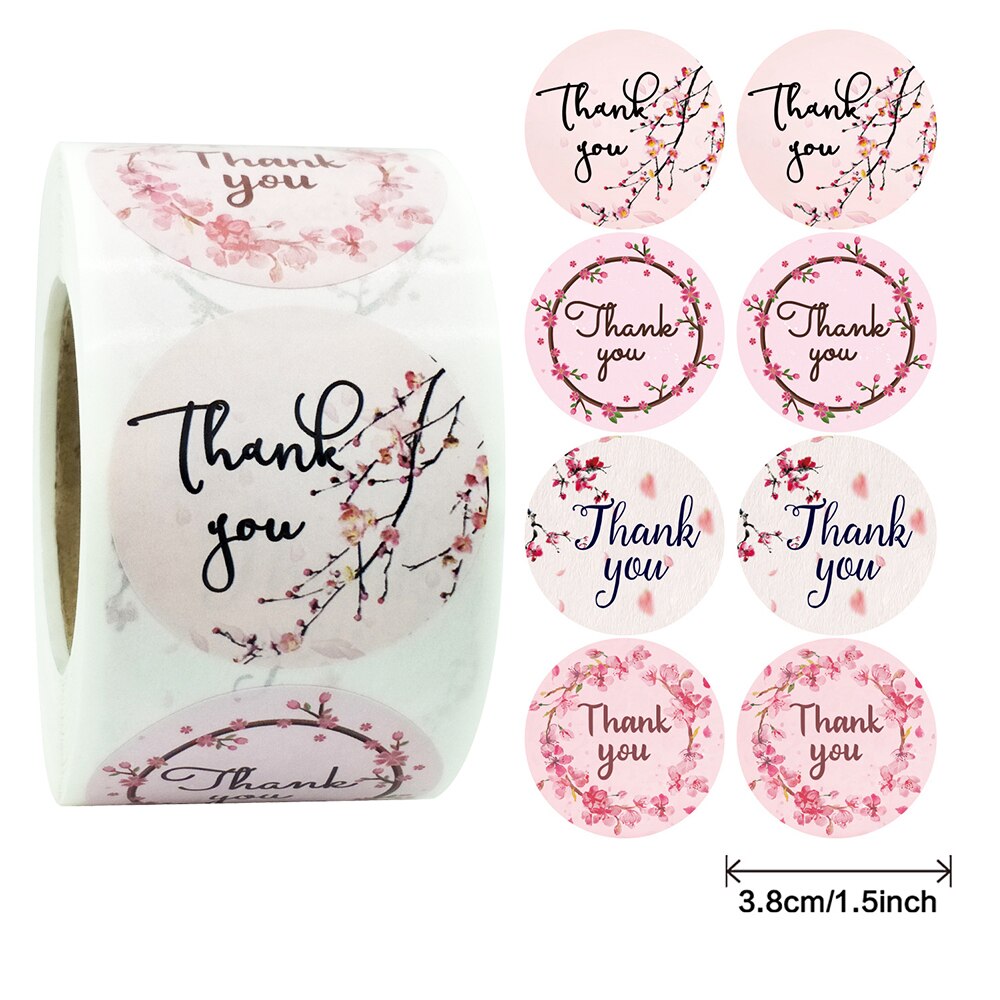 500* Pink Gold Foil Thank You Stickers 38mm Round Heart Wedding Gifts Seal Label 