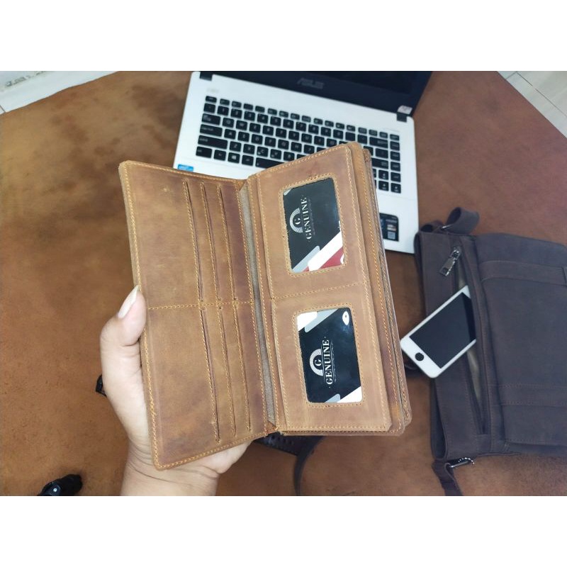 Dompet kulit pria wanita Wr.Leather kulit sapi asli crazy horse