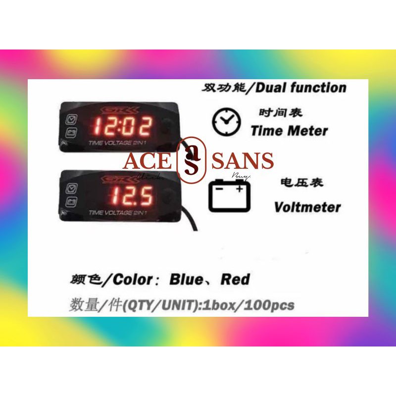 Voltmeter dan Jam Digital Motor 2 In 1 Waterproof I Jam Digital Motor I Jam Motor I Voltmeter Motor