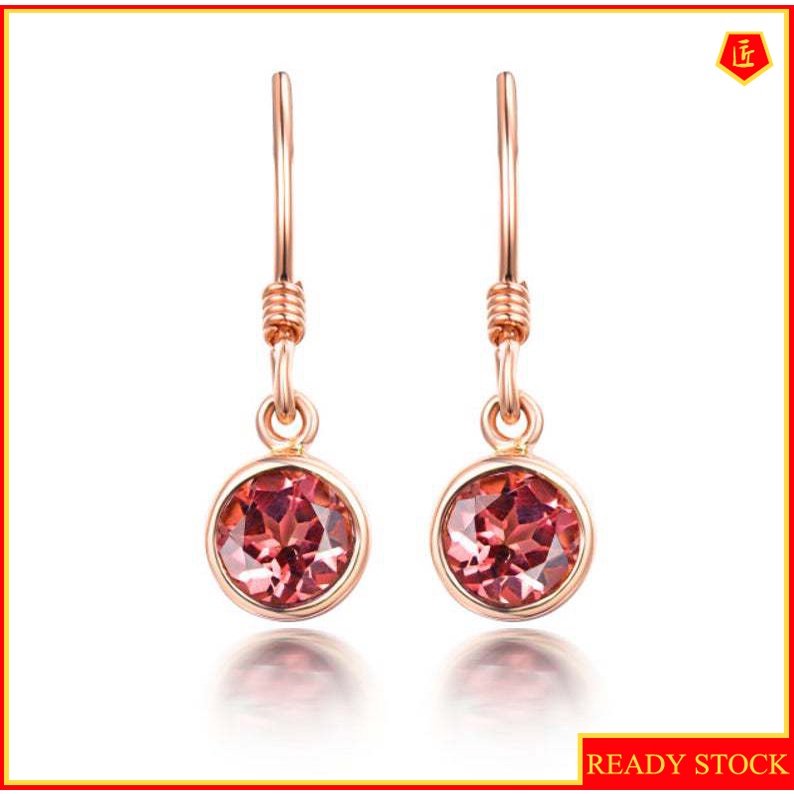 [Ready Stock]Creative 18K Rose Gold Inlaid Rose Red Diamond Earrings