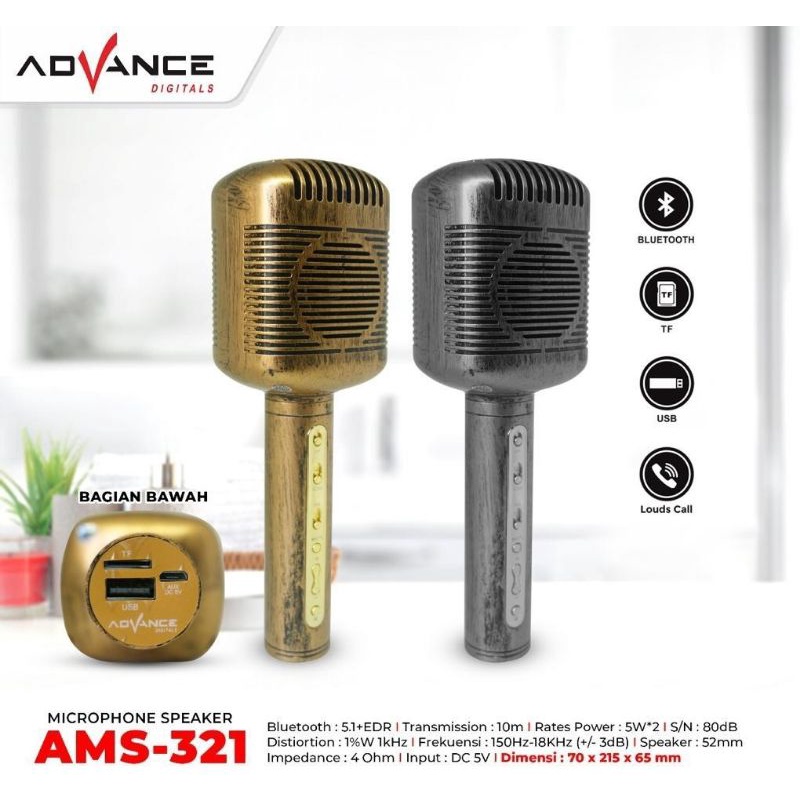 Mic Karaoke Bluetooth Microphone Speaker Portable Advance AMS-321