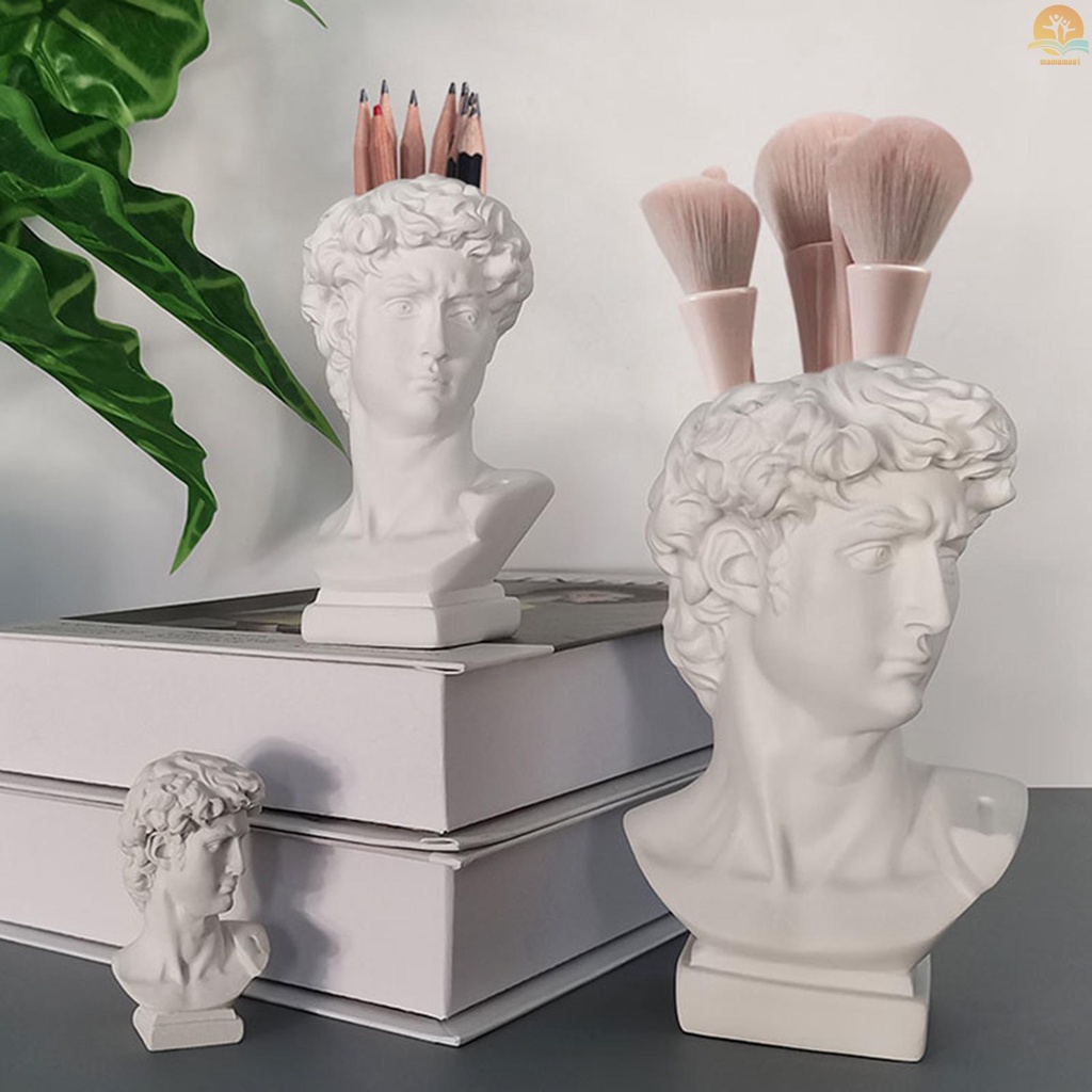 Resin White Sculpture Gypsum Head Makeup Brush Pen Holder Flower Vase Table Decoration