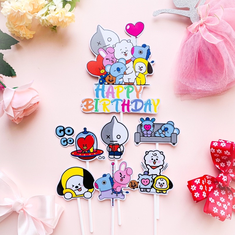 BT21 Kartun dari BTS Kpop Lover Minitop / Topper Cake Birthday / Hiasan Kue Ulang Tahun - Murah