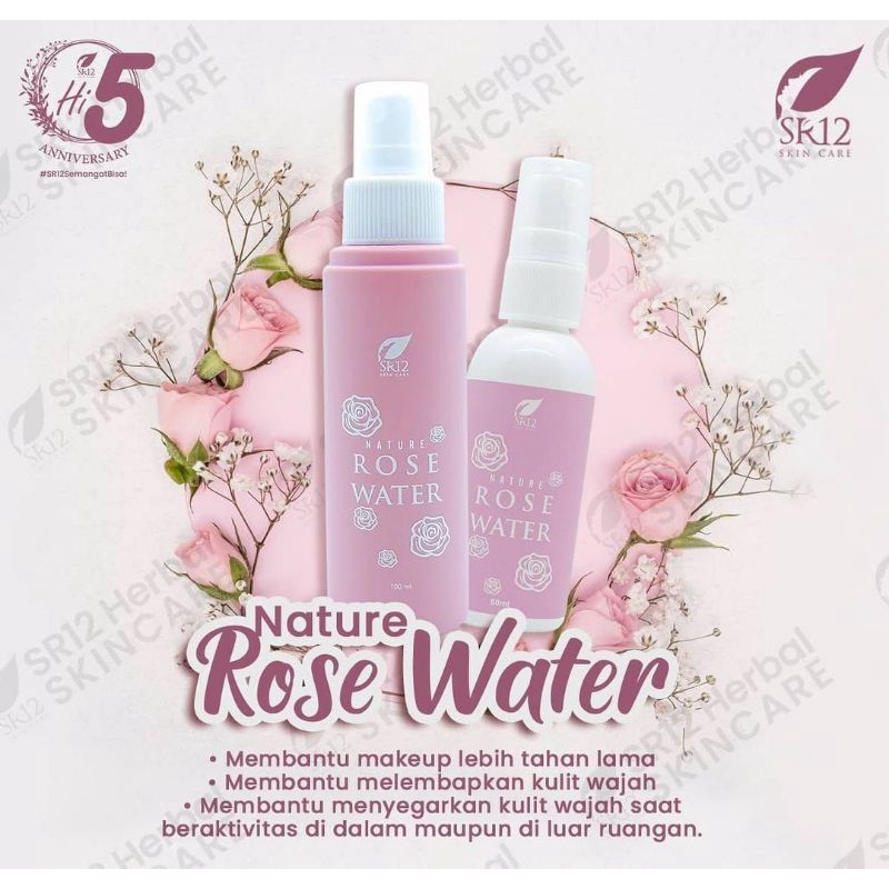 NATURE ROSE WATER SR12 60ml 100ml SPRAY MEMBUAT MAKE UP TAHAN LAMA