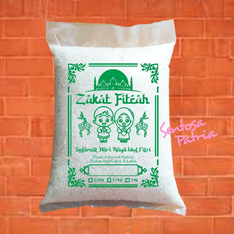 Plastik bungkus beras zakat fitrah sablon murah cantik 2,5 kg, 2,7 kg atau 3 kg
