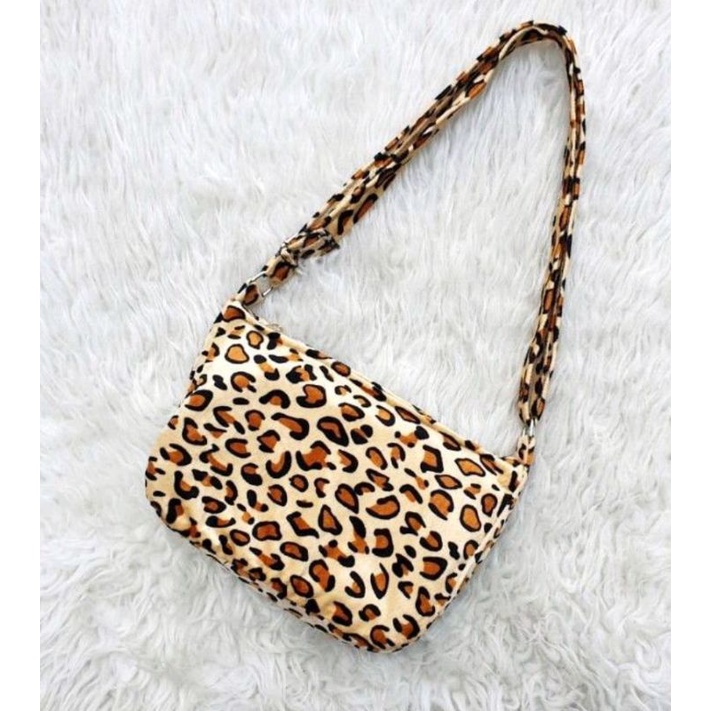 TAS SELEMPANG SAPI ZEBRA LEOPARD WANITA ANIMALS FLUFFY FUR BAG SHOULDER BAG HAND BAG SLING BAG KOREA VINTAGE BAHAN BULU BLUDRU-Tas Macan