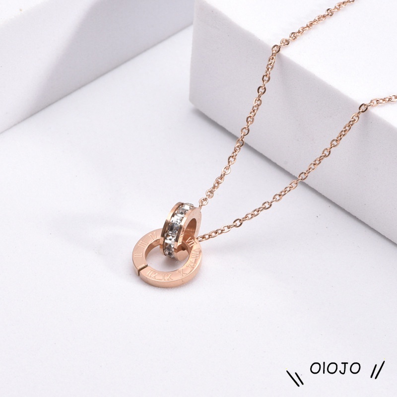 Kalung Model Cincin Ganda Bahan Titanium Steel Tidak Pudar Dan Alergi Rose Gold - ol