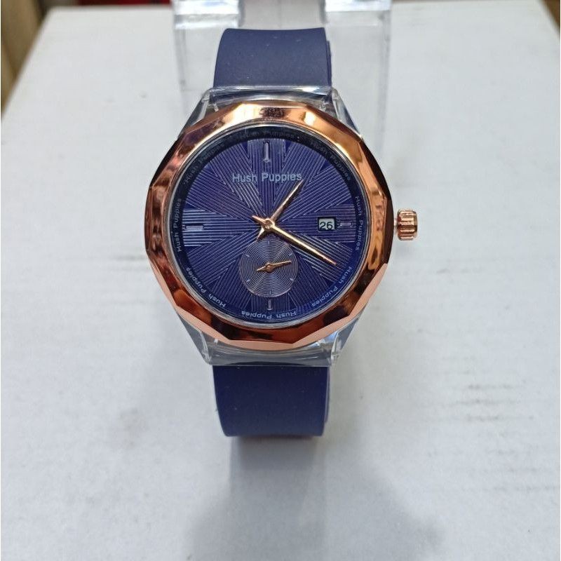 JAM TANGAN WANITA HUSH PUPPIES DETIK BAWAH TALI BAHAN KARET BULAT HP 1988