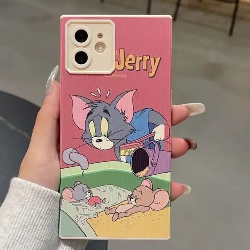 Kucing dan Mouse Pola Tepi Lurus Casing Ponsel untuk iPhone 7 8 Plus 12 13 11 Pro Max X Xs Max Xr Casing Silikon Mskj