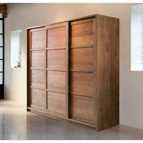 Lemari wardrobe pakaian minimalis jati jepara pintu 3 sliding