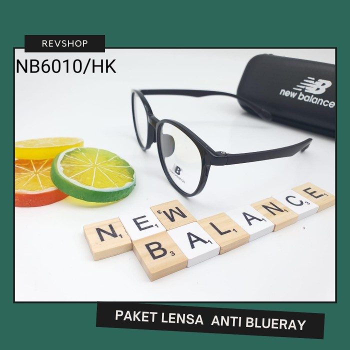 Paket Frame Kacamata Anak New Balance 010 Free Lensa Anti Blueray - hitam kilap