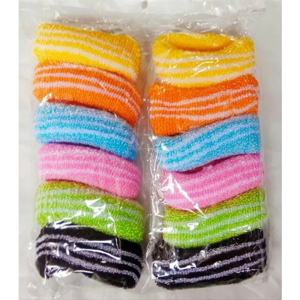 Ikat Rambut Donat Kilap Rajut Tebal Bahan Nylon Kunciran Ponytail Karet Rambut Sporty Warna Warni-IR Donat-GARIS