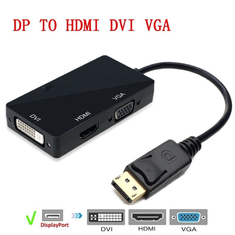 DP DisplayPort To HDMI DVI VGA 3 in 1 Adapter Converter Cable 1080P