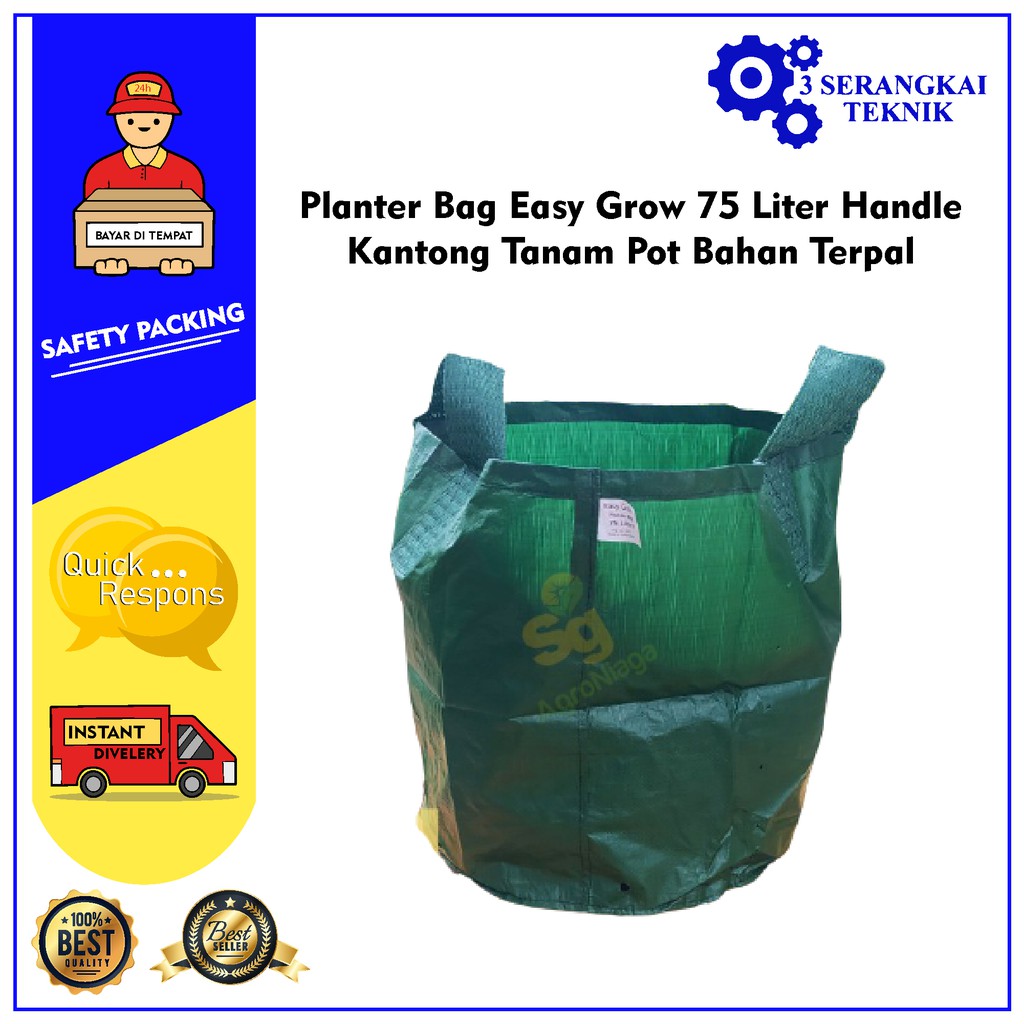 Planter Bag Easy Grow 75 Liter Handle Kantong Tanam Pot Bahan Terpal