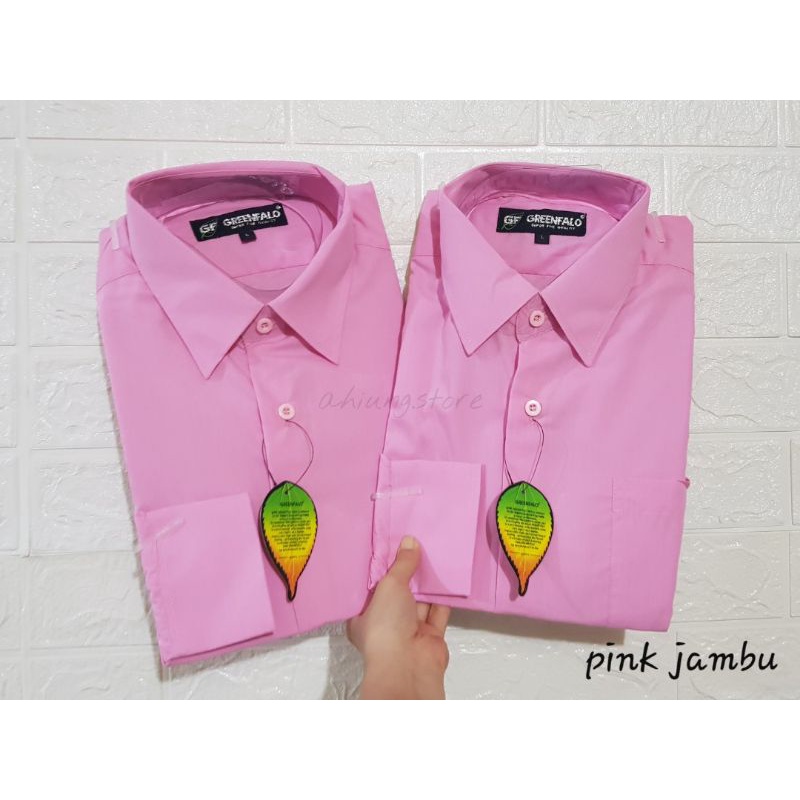 KEMEJA PRIA GREENFALO - KEMEJA POLOS LENGAN PANJANG PRIA WARNA PINK JAMBU