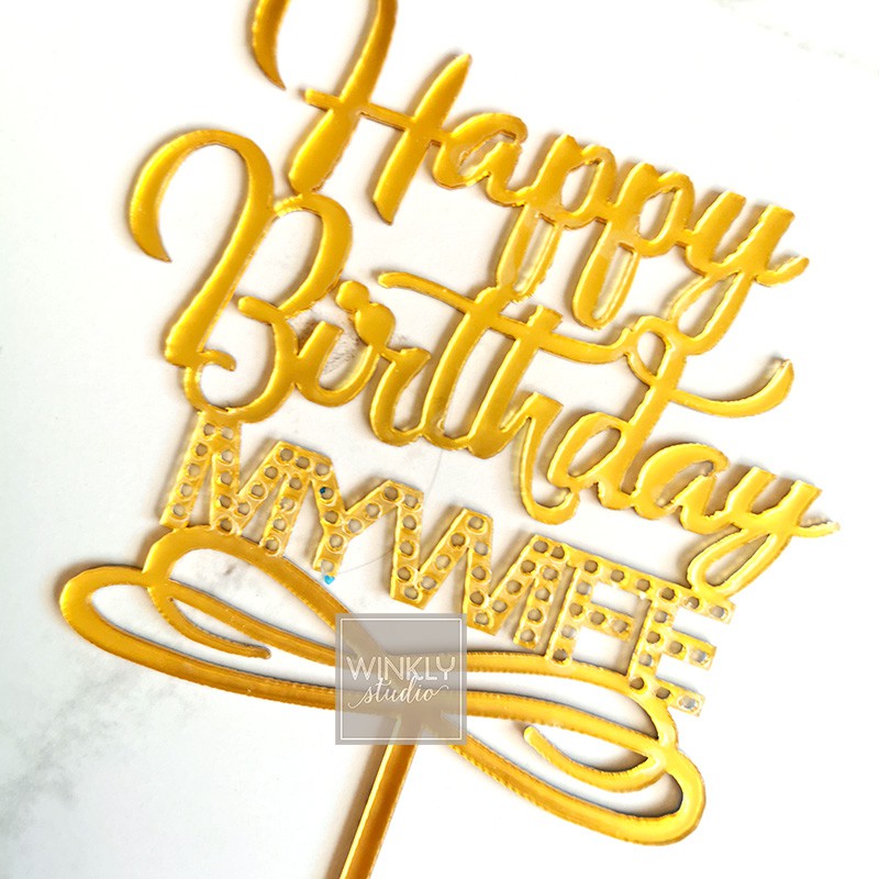 Acrylic Cake Topper Happy Birthday / Topper Akrilik Kue Ulang Tahun Wife Husband Suami Istri